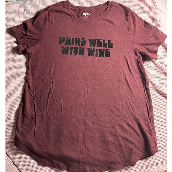 Pairs Well With Wine Old Navy Women's 100% Cotton Graphic T-Shirt  - Large - Picture 1 of 7